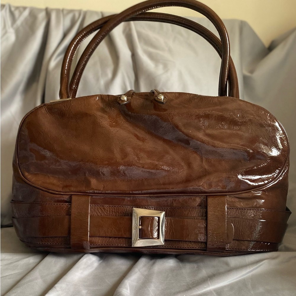 Francesco Biasia vintage oversized patent leather satchel